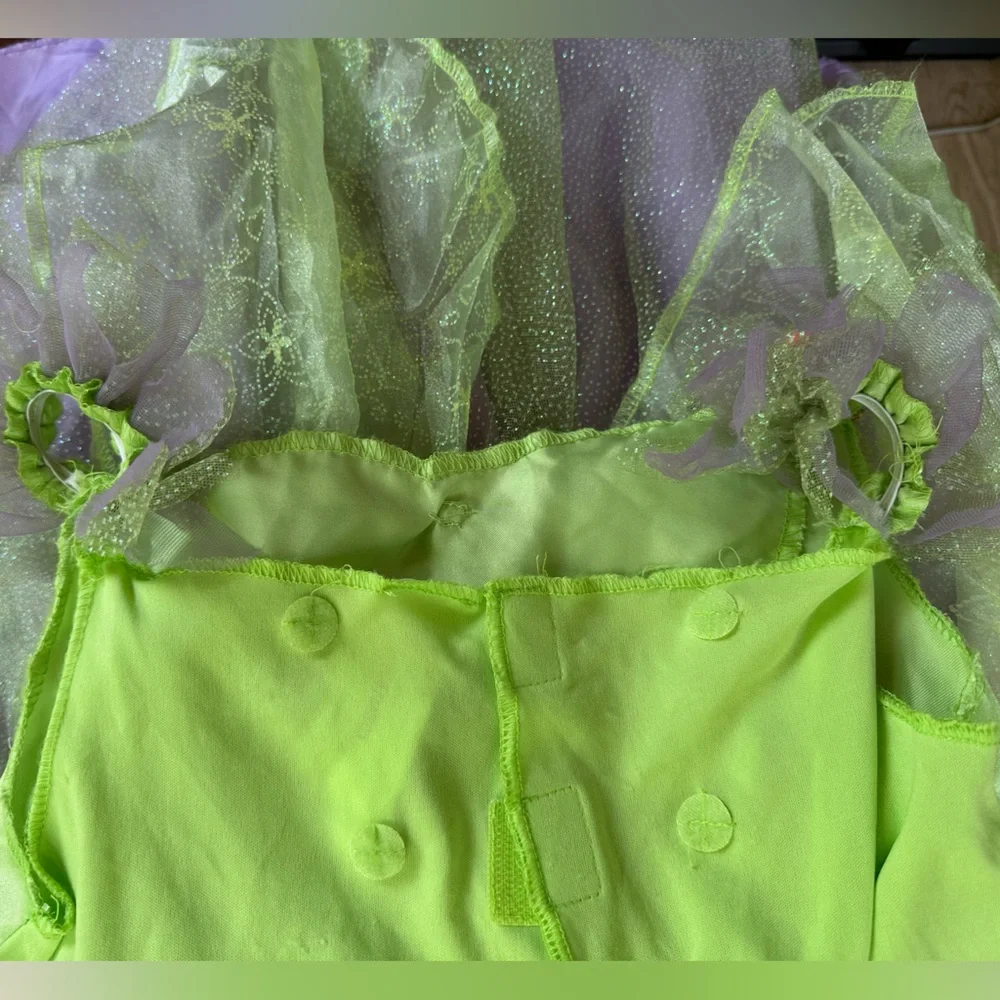 Disney Tinker Bell Flutter Sleeve Gold Trim Medallion Dress-Up Costume ~ M(8-10)